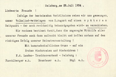 Informationsblatt bezüglich der Verschiebung der Veranstaltung