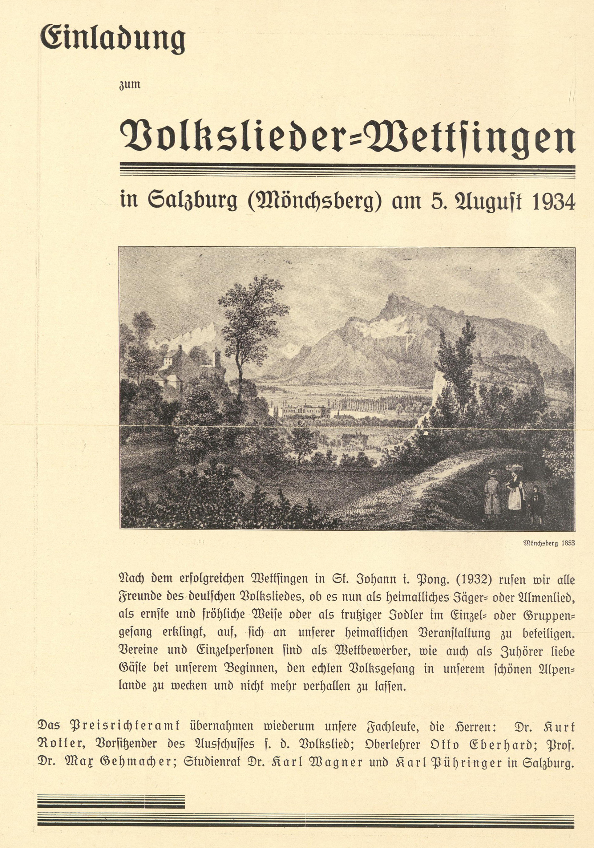 Einladungsplakat zum 2. Salzburger Volksliederwettsingen 