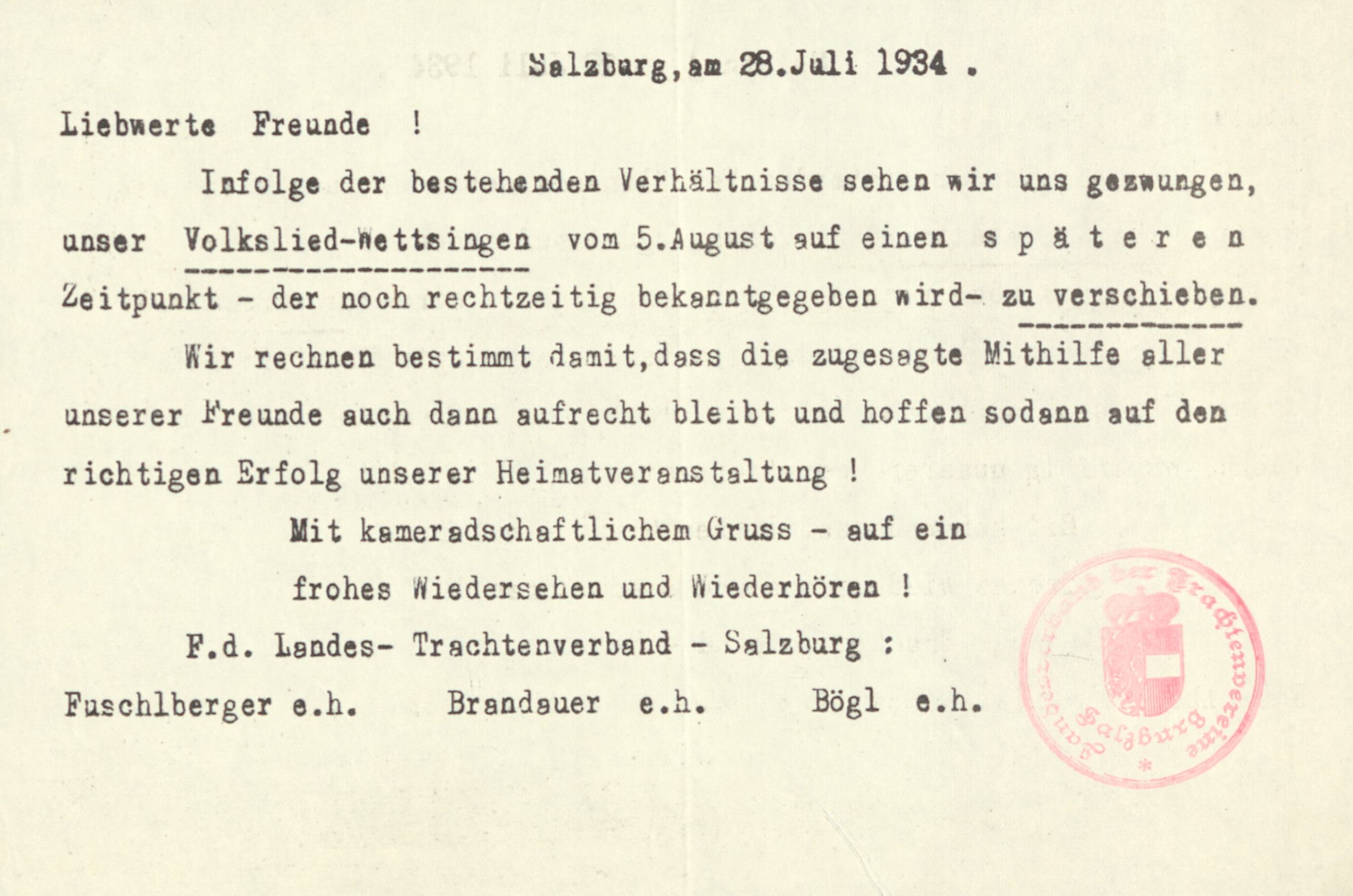 Informationsblatt bezüglich der Verschiebung der Veranstaltung